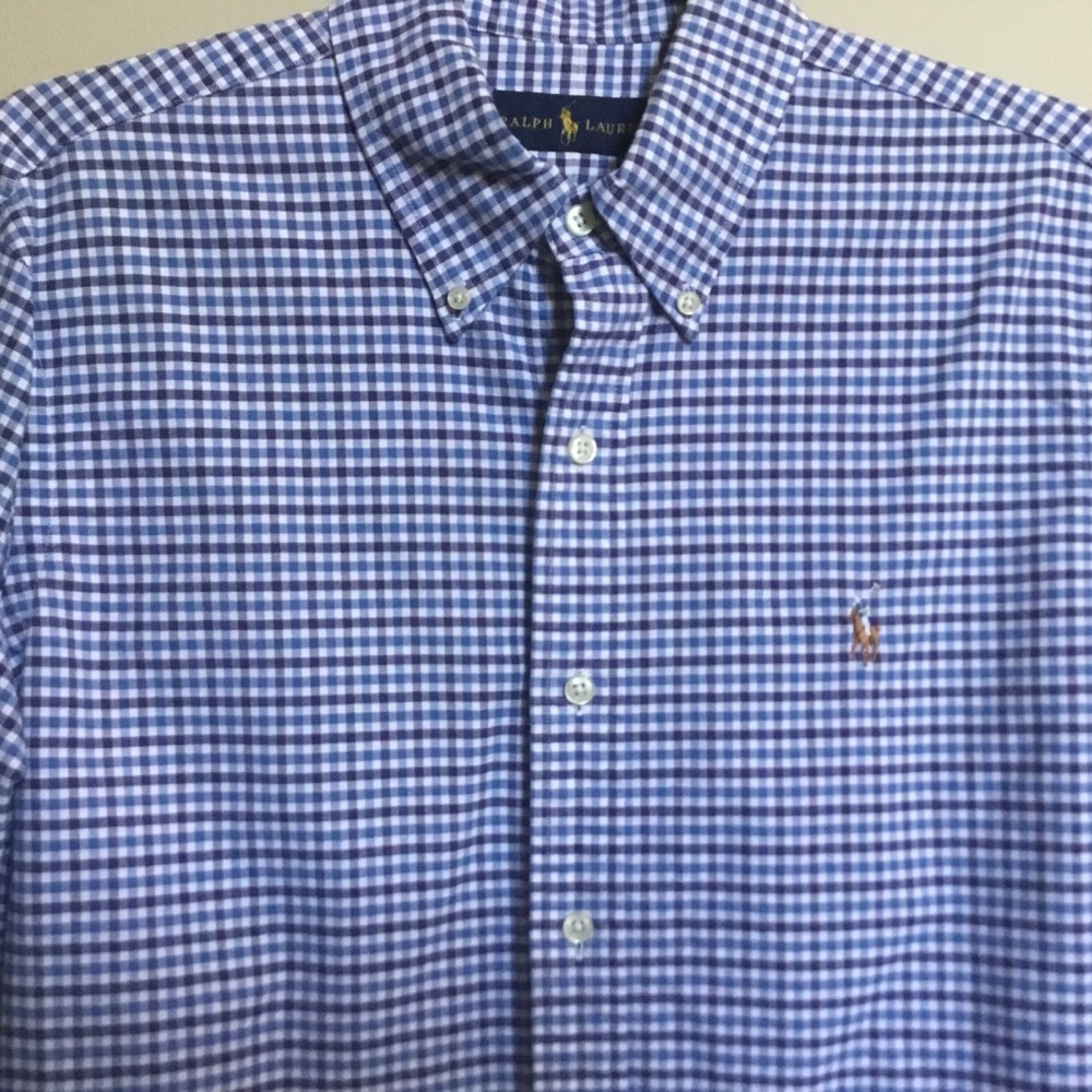 RALPH LAUREN navy blue plaid button down shirt M - Picture 2 of 5